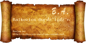 Balkovics Aurélián névjegykártya